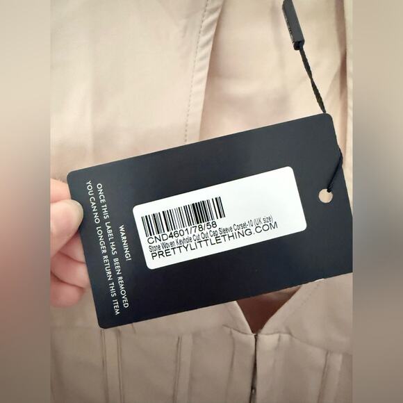 NWT PrettyLittleThing PLT Stone Wove Keyhole Cut Out Cap Sleeve Corset Top 6 - Picture 6 of 9